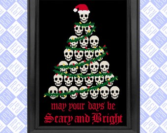 Scary and Bright Spooky Goth Christmas Decor - Counted Cross Stitch Pattern - PDF Digital Download