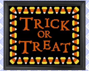 Trick or Treat Candy Corn Halloween - Counted Cross Stitch Pattern - PDF Digital Download