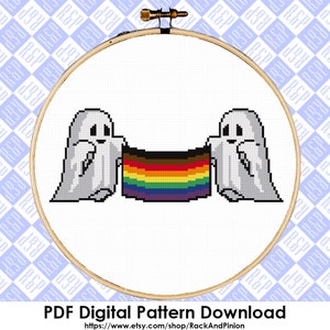 Spooky Ghosts with Pride Flags LGBTQIA+ Gay Pride - Counted Cross Stitch Pattern - PDF Digital Download