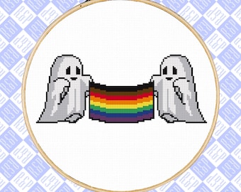 Spooky Ghosts with Pride Flags LGBTQIA+ Gay Pride - Counted Cross Stitch Pattern - PDF Digital Download