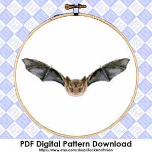 Realistic Bat Counted Cross Stitch Pattern - PDF Digital Download