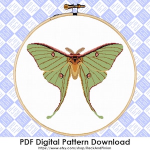 Luna Moth Actias luna Faux Taxedermy - Counted Cross Stitch Pattern - PDF Digital Download