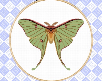 Luna Moth Actias luna Faux Taxedermy - Counted Cross Stitch Pattern - PDF Digital Download