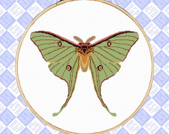 Luna Moth Actias luna Faux Taxedermy - Counted Cross Stitch Pattern - PDF Digital Download