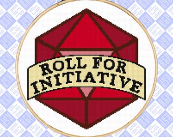 Roll For Initiative Polyhedral Dice DND D&D - Counted Cross Stitch Pattern - PDF Digital Download