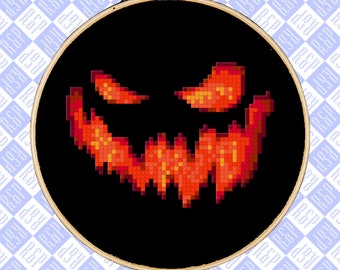 Jack-o-lantern face Halloween Spooky - Counted Cross Stitch Pattern - PDF Digital Download