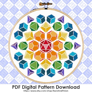 Rainbow Polyhedral Dice DND D&D Pride- Counted Cross Stitch Pattern - PDF Digital Download