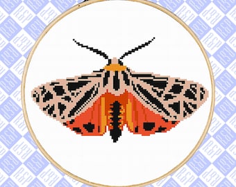 Tiger Moth Faux Taxedermy - Counted Cross Stitch Pattern - PDF Digital Download