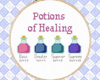Potions of Healing Dungeons and Dragons 5e DND D&D- Counted Cross Stitch Pattern - PDF Digital Download