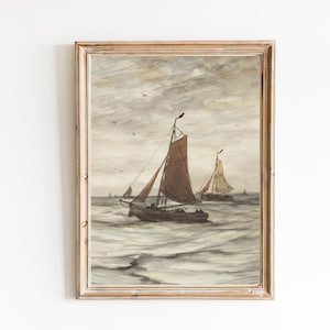ART PRINT | Vintage Sailboats Oil Painting | Antique Sheep Painting | Seascape Artwork | Boats Wall Art Print | Nautical Art | Vaptain Gift