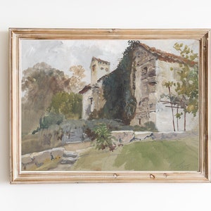 ART PRINT | Old Stone House Watercolor Painting | Vintage Architecture Art Print | Country Landscape Artwork | Rustic House Wall Decor