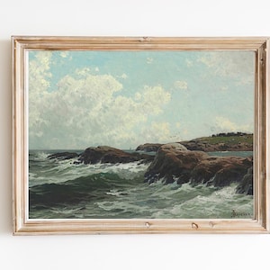 ART PRINT | Muted Cliffs Oil Painting | Vintage Seascape Art | Coast Print | Ocean Waves Painting | Sea Cliff Study Print
