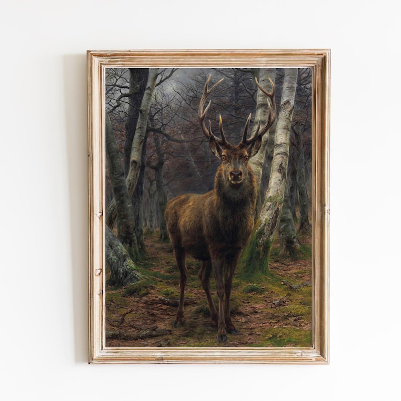 Tableau à L'huile, Cerf, Peint à La Main à 100%, Toile De Decoration Murale Xl 100x100cm
