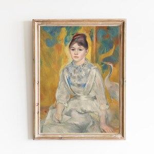 ART PRINT | Girl With A Heron Painting | Vintage Woman Portrait | Antique French Oil Painting | Classic Female Portrait |Young Girl Portrait