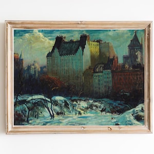 IMPRESIÓN DE ARTE / Vintage Snowy Central Park Pintura al óleo I Impresión de escena de Central Park de invierno I Impresión de Central Park de Nueva York / Pintura americana