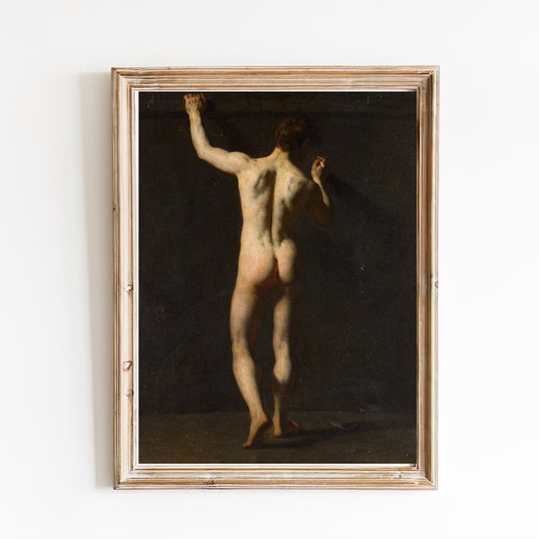 KUNSTDRUCK | Vintage stehende männliche figurative Ölgemälde | Antike Porträt Wandkunst | Dark Oil Figuratives Kunstwerk | Klassische Malerei