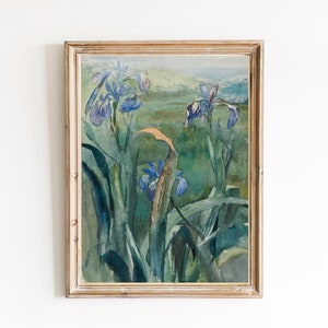 ART PRINT | Vintage Blue Iris Watercolor Painting | Flowers Wall Art Print | Botanical Artwork | Summer Flowers Art Print