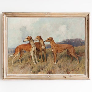 KUNSTDRUCK | Drei Windhunde im Tal Ölgemälde | Windhund Portrait Wand Kunst Druck | Hunde Kunstwerk | Tierkunst