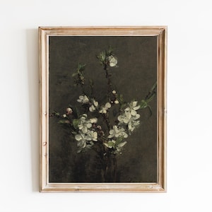 ART PRINT | Flowers Vintage Oil Painting | Fruit Tree Flowers Print | Still Life Painting | Farmhouse Decor | Vintage Art