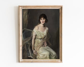 IMPRESSION D'ART | peinture à l'huile vintage portrait de femme | Impression d'art mural portrait féminin classique | Oeuvre d'art élégante belle fille