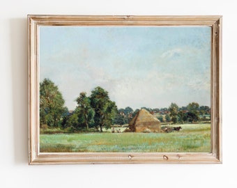 ART PRINT | Farm Landscape Oil Painting | Country Farm Painting | Farmhouse Decor | Antique Painting | Vintage Wall Art | Cottage Decor