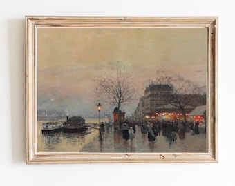 Vintage Paris Oil Painting Print | Seine River Cityscape