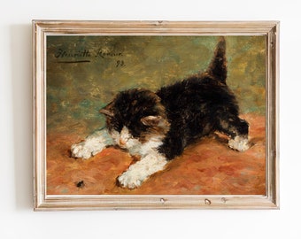 FREE SHIPPING | Art Print | Vintage Cat Art | Antique Victorian Kitten Wall Art |  Cat Oil Painting |  Funny Cat Art Print | Vintage Pet Art