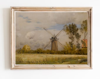 ART PRINT | Windmill in an Early Autumn Landscape | Vintage Fall Oil Painting | Dutch Countryside Artwork | Fall Forest Art