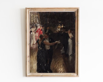 ART PRINT | Dancing Couple Oil Painting | The Waltz Art Print | Vintage Ballroom Scene Artwork | Moody Oil Painting