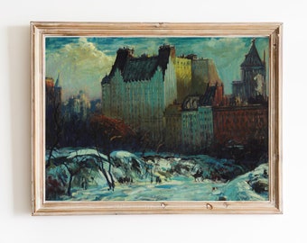 ART PRINT | Vintage Snowy Central Park Oil Painting I Winter Central Park Scene Print I New York Central Park Print | American Painting