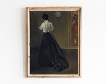 ART PRINT | Vintage Woman in a Long Black Skirt | Victorian Portrait | Woman Portrait Oil Painting | Dark Painting