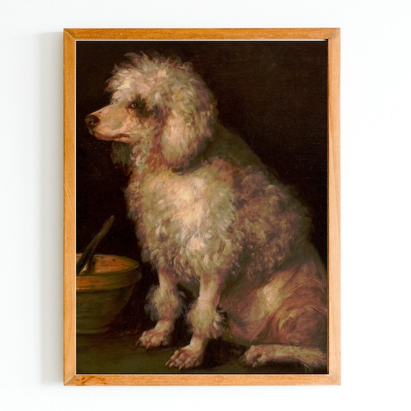 IMPRESSION D'ART | peinture à l’huile de portrait de caniche vintage | Œuvre d’art de chien | Art caniche blanc | Peinture de chien antique | Décor de campagne