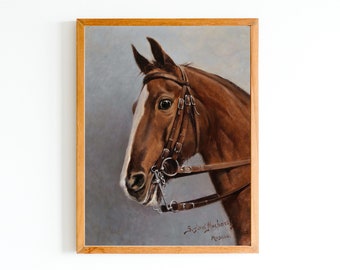 ART PRINT | Portrait of a Chestnut Mare Oil Painting | Antique Horse Art | Vintage Equestrian Art Print | Farmhouse Wall Art | Cabin Decor