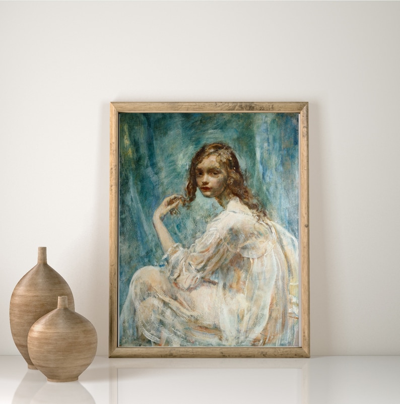 Vintage Girl Portrait Art Print | Antique Oil Painting - Etsy