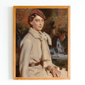 STAMPA ARTISTICA / Ritratto di donna vintage Pittura a olio / Pittura a colori autunnali / Ritratto di donna in abiti autunnali / Ritratto femminile / Stampa di moda