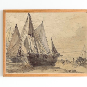 ART PRINT | Vintage Drawing | Boats Ink Sketch | Black and White Boats |  Gifts for Skipper | Boating Print | Sailboat Art