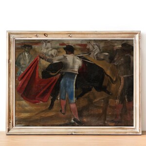 IMPRESSION D'ART peinture à lhuile de combat de taureaux vintage Oeuvre de torero Matador avec lart mural de taureau Peinture de Corrida espagnole image 3