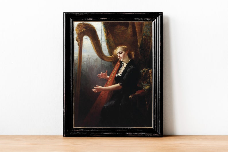 ART PRINT Woman Playing the Harp Oil Painting Musical - Etsy
