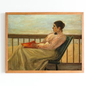 KUNSTDRUCK | Antike Frau Ölgemälde | Weibliche Porträt | Vintage Frau lesend | Buch-Liebhaber-Geschenkkunst | Bibliothekskunst | Antike Malerei