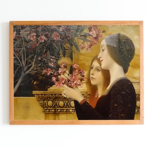 ART PRINT | Two Girls with an Oleander Bush Oil Painting | Best Friends | Sisters Gift Idea | Girlfriend Print Art | Roommate Print Art