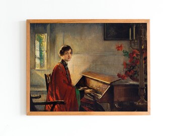 Vintage Woman Playing Piano Art Print | Musical Instrument Wall Art