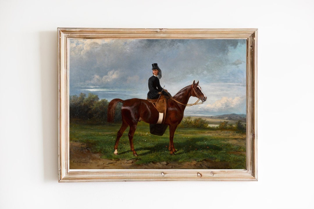 Vintage Equestrian Art Print | Woman Rider, Horse Oil Painting - Etsy