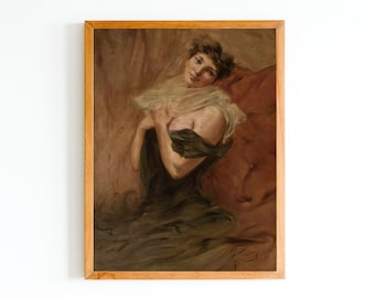 ヴィンテージポーランド女性の肖像画アートプリント｜女性的な油絵