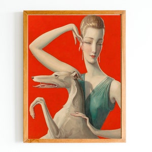 ART PRINT | Elegant Woman and Afghan Hound Dog Oil Painting | Vintage ...