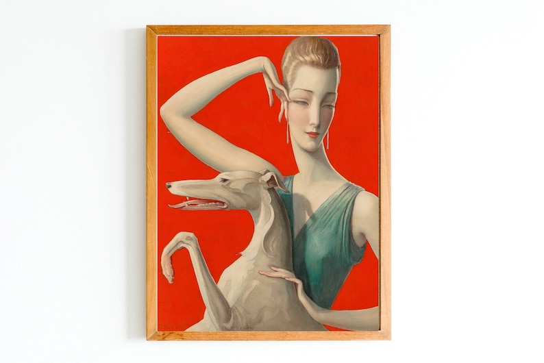 ART PRINT | Elegant Woman and Afghan Hound Dog Oil Painting | Vintage ...