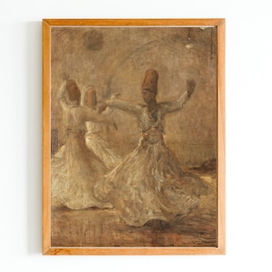 ART PRINT | Vintage Sufi Dancing Oil Painting | Whirling Dervish Art | Muslim Vintage Art | Islamic Art| Neutral Color Print | Oriental Art