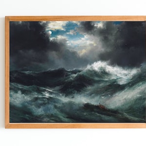 IMPRESIÓN DE ARTE / Pintura al óleo de olas vintage / Arte de nubes antiguas / Impresión de arte de olas del océano / Pintura de tormenta marina / Decoración náutica