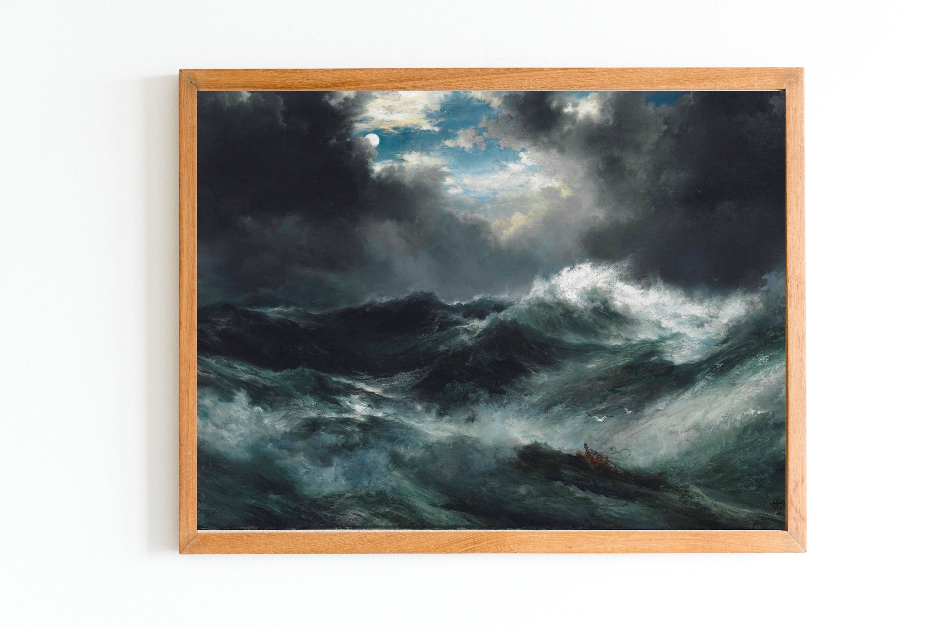 Cuadro Mural En Lienzo No Tejido De Un Barco En Tormenta, Gris Y Multicolor, Estilo Marinero