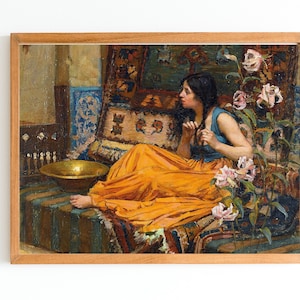 ART PRINT | Girl at a Harem Wall Art Print | Oriental Home Decor | Harem Interior Scene Oil Painting | Islamic Woman Artwork
