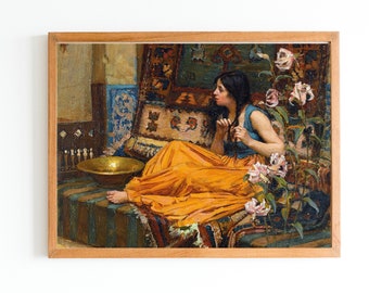 IMPRESSION D'ART | Fille dans un harem, impression d'art mural | Décoration d'intérieur orientale | Peinture à l'huile de scène d'intérieur de harem | Oeuvre d'art femme islamique